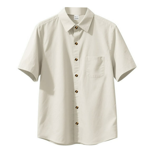 MIXUE Mens Casual Button Down Shirts Solid Color Lapel Short Sleeve Slim Fit Casual Sports Shirt Tops Streetwear,Beige,XL