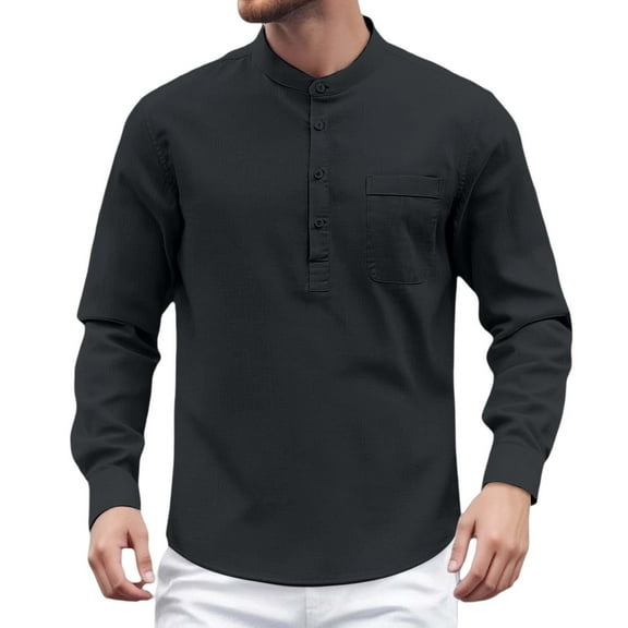 MIXUE Mens Casual Button Down Shirts Solid Color Lapel Summer Fashion Long Sleeve Shirt Tops Activewear,Black,XXL