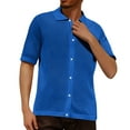 thumbnail image 1 of MIXUE Mens Casual Button Down Shirts Solid Color Lapel Summer Fashion Short Sleeve Shirt Tops Daily-Wear,Blue,S, 1 of 5