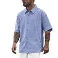 thumbnail image 1 of MIXUE Mens Casual Button Down Shirts Solid Color Lapel Summer Short Sleeve Shirt Tops Daily-Wear,Red,M, 1 of 5
