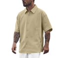 thumbnail image 1 of MIXUE Mens Casual Button Down Shirts Solid Color Lapel Summer Short Sleeve Shirt Tops Streetwear,Brown,M, 1 of 5