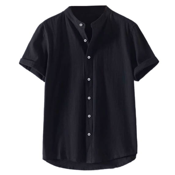 MIXUE Mens Casual Button Down Shirts Solid Color Lapel Summer Stank Short Sleeve Shirt Tops Activewear,Black,XL