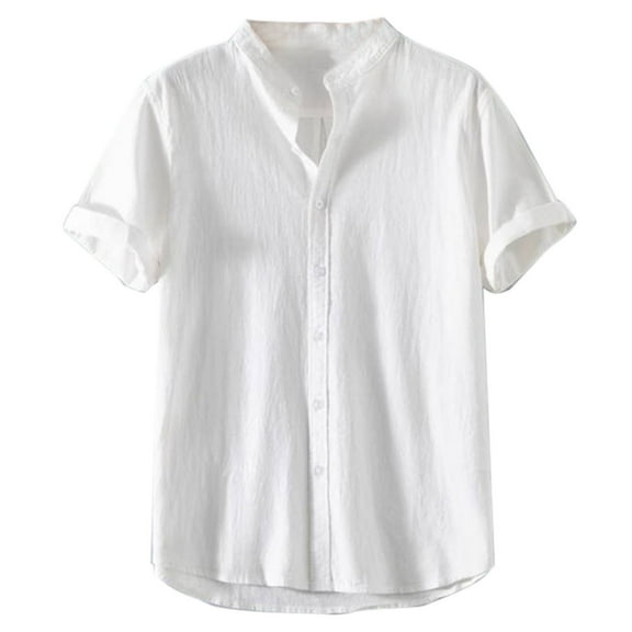 MIXUE Mens Casual Button Down Shirts Solid Color Lapel Summer Stank Short Sleeve Shirt Tops Activewear,White,XL