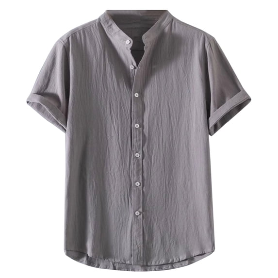 MIXUE Mens Casual Button Down Shirts Solid Color Lapel Summer Stank Short Sleeve Shirt Tops Outwear,Gray,XXL