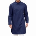 thumbnail image 1 of MIXUE Mens Casual Button Down Shirts Solid Color Round Neck Long Sleeve Loose Fit Casual Shirt Tops Daily-Wear,Blue,L, 1 of 7