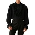 thumbnail image 1 of MIXUE Mens Casual Button Down Shirts Solid Color Ruffled Lapel Long Sleeve Slim Formal Dress Shirt Tops Sportswear,Black,M, 1 of 6