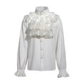 thumbnail image 1 of MIXUE Mens Casual Button Down Shirts Solid Color Ruffled Long Sleeve Loose Fit Casual Gothic Shirt Tops Activewear,White,XXL, 1 of 8