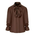 thumbnail image 1 of MIXUE Mens Casual Button Down Shirts Solid Color Ruffled Long Sleeve Loose Fit Casual Shirt Tops Holiday Wear,Brown,S, 1 of 9