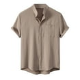 thumbnail image 1 of MIXUE Mens Casual Button Down Shirts Solid Color Stank Short Sleeve Cardigan Shirt Tops Daily-Wear,Brown,L, 1 of 6