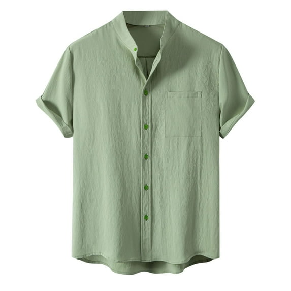 MIXUE Mens Casual Button Down Shirts Solid Color Stank Short Sleeve Cardigan Shirt Tops Sportswear,Green,M