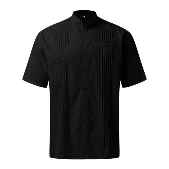 MIXUE Mens Casual Button Down Shirts Solid Color Stank Short Sleeve Casual Shirt Tops Daily-Wear,Black,S