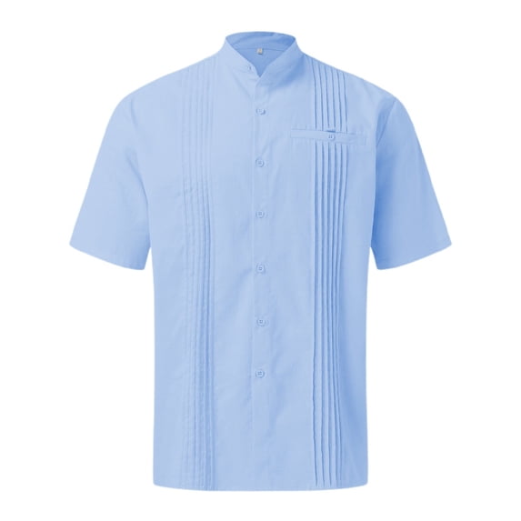 MIXUE Mens Casual Button Down Shirts Solid Color Stank Short Sleeve Casual Shirt Tops Sportswear,Blue,XXXL