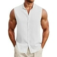 thumbnail image 1 of MIXUE Mens Casual Button Down Shirts Solid Color Stank Sleeveless Sports Casual Shirt Tops Streetwear,White,XL, 1 of 8