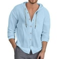 thumbnail image 1 of MIXUE Mens Casual Button Down Shirts Solid Color Stylish Pocket Hooded Long Sleeve Comfortable Shirt Tops Activewear,Blue,XL, 1 of 4
