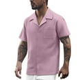 thumbnail image 1 of MIXUE Mens Casual Button Down Shirts Solid Color Summer Lapel Short Sleeve Fashion Shirt Tops Daily-Wear,Pink,L, 1 of 5