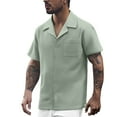 thumbnail image 1 of MIXUE Mens Casual Button Down Shirts Solid Color Summer Lapel Short Sleeve Fashion Shirt Tops Holiday Wear,Green,S, 1 of 5