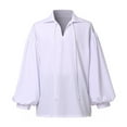 thumbnail image 1 of MIXUE Mens Casual Button Down Shirts Solid Color V Neck Drawstring Long Sleeve Loose Fit Casual Shirt Tops Daily-Wear,White,M, 1 of 6