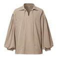 thumbnail image 1 of MIXUE Mens Casual Button Down Shirts Solid Color V Neck Drawstring Long Sleeve Loose Fit Casual Shirt Tops Sportswear,Brown,XXL, 1 of 7