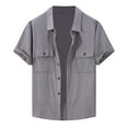 thumbnail image 1 of MIXUE Mens Casual Button Down Shirts Summer Corduroy Solid Color Lapel Short Sleeve Fashion Tops Sportswear,Gray,XXL, 1 of 4