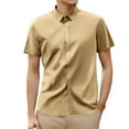 thumbnail image 1 of MIXUE Mens Casual Button Down Shirts Summer Ice Silk Solid Color Lapel Short Sleeve Business Tops Outwear,Brown,L, 1 of 5
