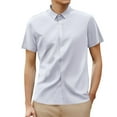 thumbnail image 1 of MIXUE Mens Casual Button Down Shirts Summer Ice Silk Solid Color Lapel Short Sleeve Business Tops Outwear,White,L, 1 of 5