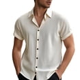 thumbnail image 1 of MIXUE Mens Casual Button Down Shirts Summer Solid Color Lapel Short Sleeve Classic Beach Tops Holiday Wear,Beige,XL, 1 of 8