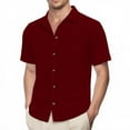 thumbnail image 1 of MIXUE Mens Casual Button Down Shirts Summer Solid Color Lapel Short Sleeve Fashion Comfortable Tops Activewear,Red,S, 1 of 9