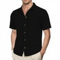thumbnail image 1 of MIXUE Mens Casual Button Down Shirts Summer Solid Color Lapel Short Sleeve Fashion Comfortable Tops Holiday Wear,Black,M, 1 of 9
