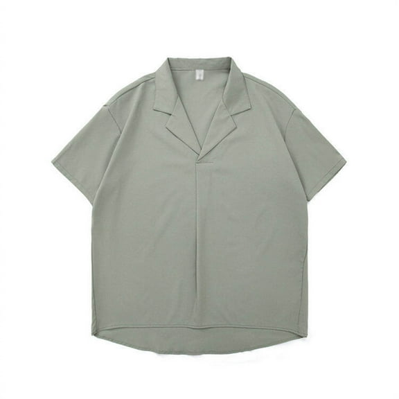 MIXUE Mens Casual Button Down Shirts Summer Solid Color Lapel Short Sleeve Thin Loose Large Size Tops Daily-Wear,Green,M