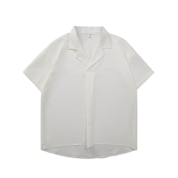 MIXUE Mens Casual Button Down Shirts Summer Solid Color Lapel Short Sleeve Thin Loose Large Size Tops Outwear,White,XXXXL