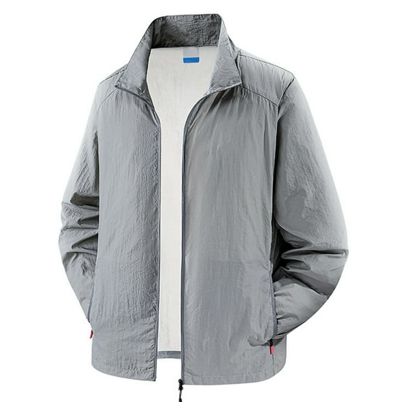 MIXUE Mens Casual Button Down Shirts Summer Solid Color Stank Long Sleeve Lightweight Outdoor Jacket Cardigan Tops Daily-Wear,Gray,M