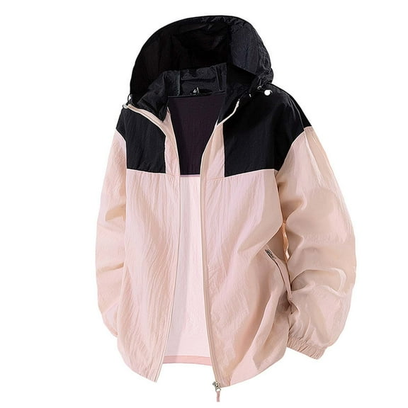 MIXUE Mens Coats And Jackets Autumn Winter Color Block Print Hooded Long Sleeve Zip Up Casual Lightweight Breathable Coat Daily-Wear,Pink,L
