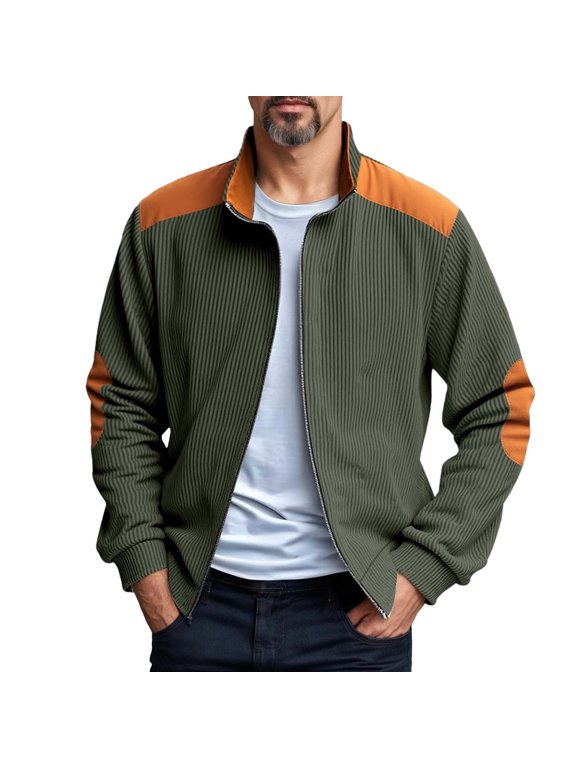 Mens Coats And Jackets Autumn Winter Color Block Print Stank Long Sleeve Zip Up Casual Lightweight Coat Streetwear,Green,XXL