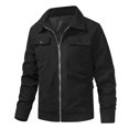 thumbnail image 1 of MIXUE Mens Coats And Jackets Autumn Winter Corduroy Solid Color Lapel Zipper Long Sleeve Slim Fit Casual Lightweight Coat Activewear,Black,L, 1 of 8