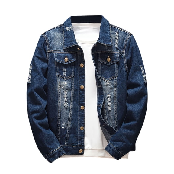 MIXUE Mens Coats And Jackets Autumn Winter Denim Solid Color Lapel Button Down Long Sleeve Casual Coat Sportswear,Blue,XL