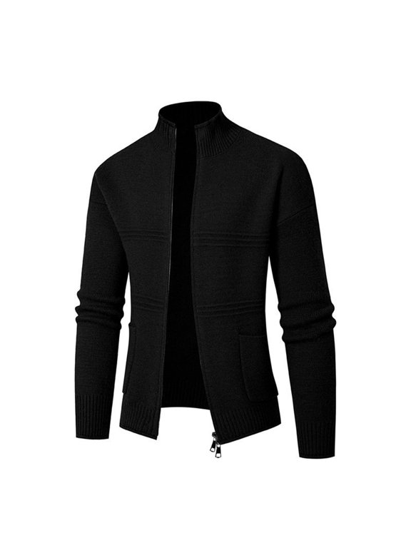Mens Coats And Jackets Autumn Winter Knit Solid Color Turtleneck Long Sleeve Slim Casual Lightweight Cardigan Coat Activewear,Black,XL