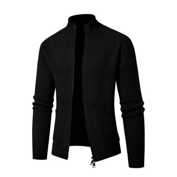 MIXUE Mens Coats And Jackets Autumn Winter Knit Solid Color Turtleneck Long Sleeve Slim Casual Lightweight Cardigan Coat Daily-Wear,Black,XXL