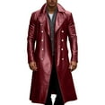 thumbnail image 1 of MIXUE Mens Coats And Jackets Autumn Winter Leather Solid Color Lapel Button Down Long Sleeve Slim Fit Casual Formal Maxi Coat Streetwear,Red,M, 1 of 4