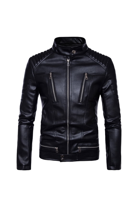Mens Coats And Jackets Autumn Winter Leather Solid Color Stank Long Sleeve Zip Up Slim Fit Coat Activewear,Black,XXXXL