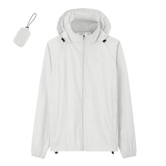 MIXUE Mens Coats And Jackets Autumn Winter Solid Color Hooded Long Sleeve Zip Up Casual Coat Daily-Wear,White,XS