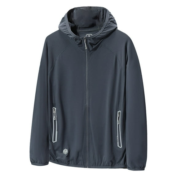 MIXUE Mens Coats And Jackets Autumn Winter Solid Color Hooded Long Sleeve Zip Up Casual Lightweight Fashion Coat Sportswear,Gray,M