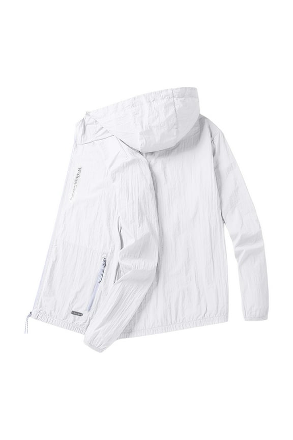 Mens Coats And Jackets Autumn Winter Solid Color Hooded Long Sleeve Zip Up Casual Lightweight Outdoor Hiking Coat Streetwear,White,XL