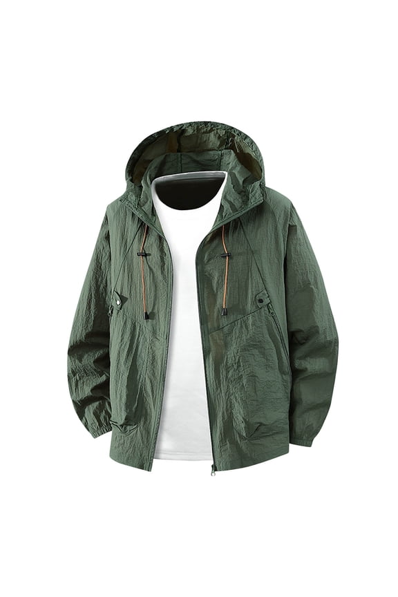 Mens Coats And Jackets Autumn Winter Solid Color Hooded Long Sleeve Zip Up Lightweight Casual Outdoor Sports Coat Activewear,Green,XL