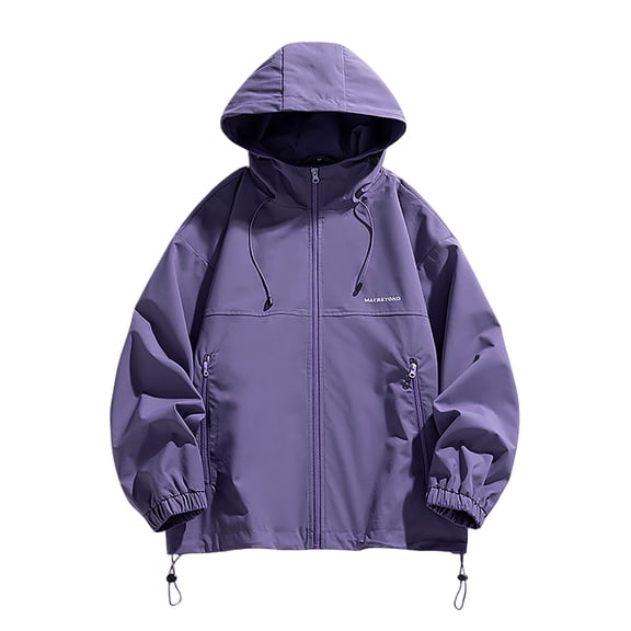 MIXUE Mens Coats And Jackets Autumn Winter Solid Color Hooded Long Sleeve Zip Up Loose Casual Coat Daily-Wear,Purple,M