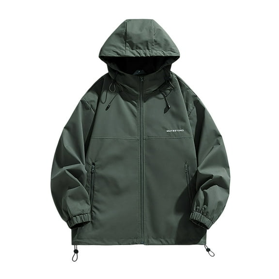 MIXUE Mens Coats And Jackets Autumn Winter Solid Color Hooded Long Sleeve Zip Up Loose Casual Coat Holiday Wear,Gray,M