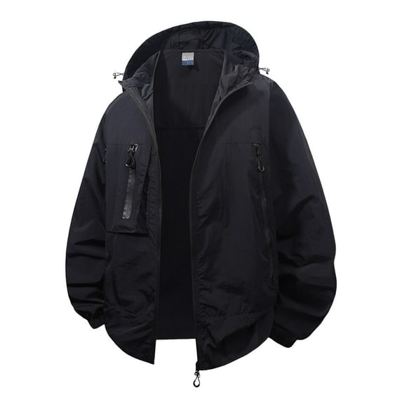 MIXUE Mens Coats And Jackets Autumn Winter Solid Color Hooded Long Sleeve Zip Up Loose Casual Coat Outwear,Black,M