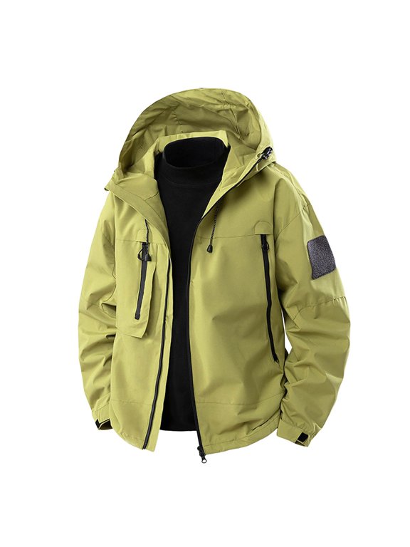 Mens Coats And Jackets Autumn Winter Solid Color Hooded Long Sleeve Zip Up Multiple Pockets Sports Casual Coat Activewear,Green,L