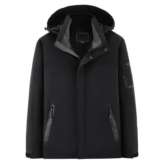 MIXUE Mens Coats And Jackets Autumn Winter Solid Color Hooded Long Sleeve Zip Up Slim Fit Casual Coat Outwear,Black,L