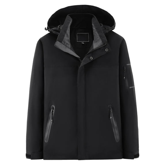 MIXUE Mens Coats And Jackets Autumn Winter Solid Color Hooded Long Sleeve Zip Up Slim Fit Casual Coat Sportswear,Black,M