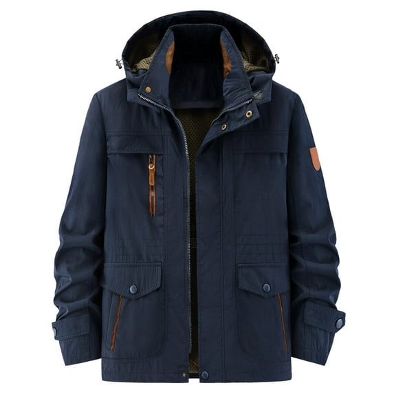 MIXUE Mens Coats And Jackets Autumn Winter Solid Color Hooded Long Sleeve Zip Up Slim Fit Casual Lightweight Coat Holiday Wear,Blue,XXXXL